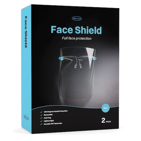 Wecare Face Shield Blue Eyeglasses Frame, Full Face Protection, includes Cleaning Cloth, 2PK WMN100012